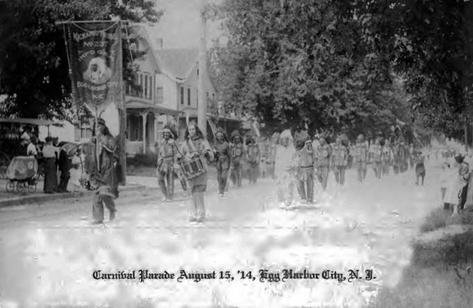 Egg Harbor City - The Carnival Parade - Kickapoo Tribe mo 237 Improved Order of the Red Men - The parade is proceeding down Philadelphia Avenue - August 15 1914 - EHC,jpg