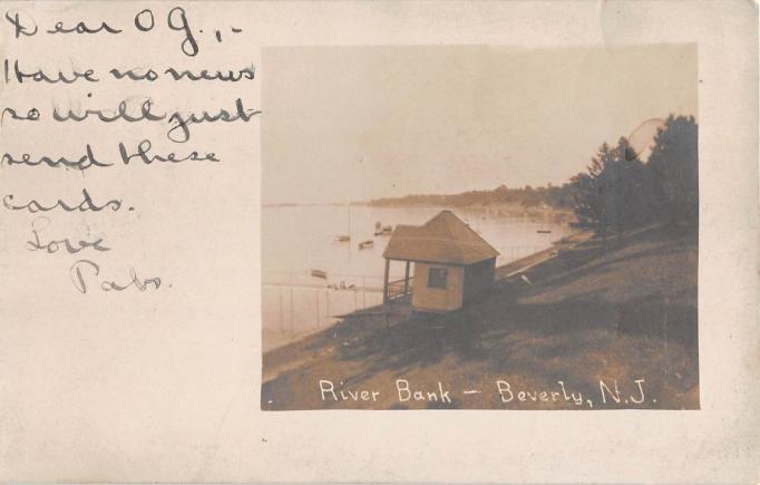 Beverly - Riverbank view with river and boats - c 1910