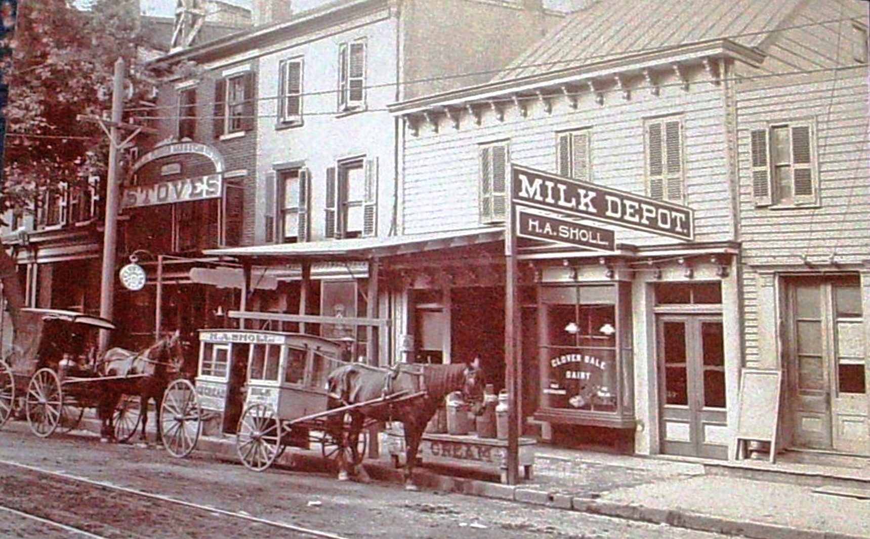 Bordentown - Horse andwagon at Milk Depot and other shops - undated
