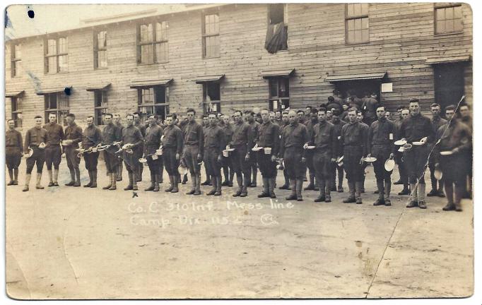 Camp Dix - Company C of the 304th Infantry standing in Mess Line - 1917