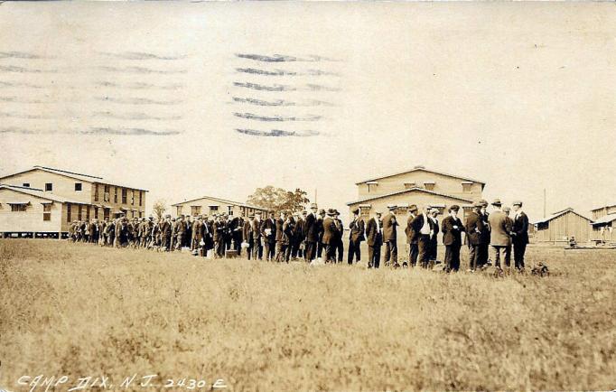 Camp Dix - New recruits lined up and waiting - c 1917-18