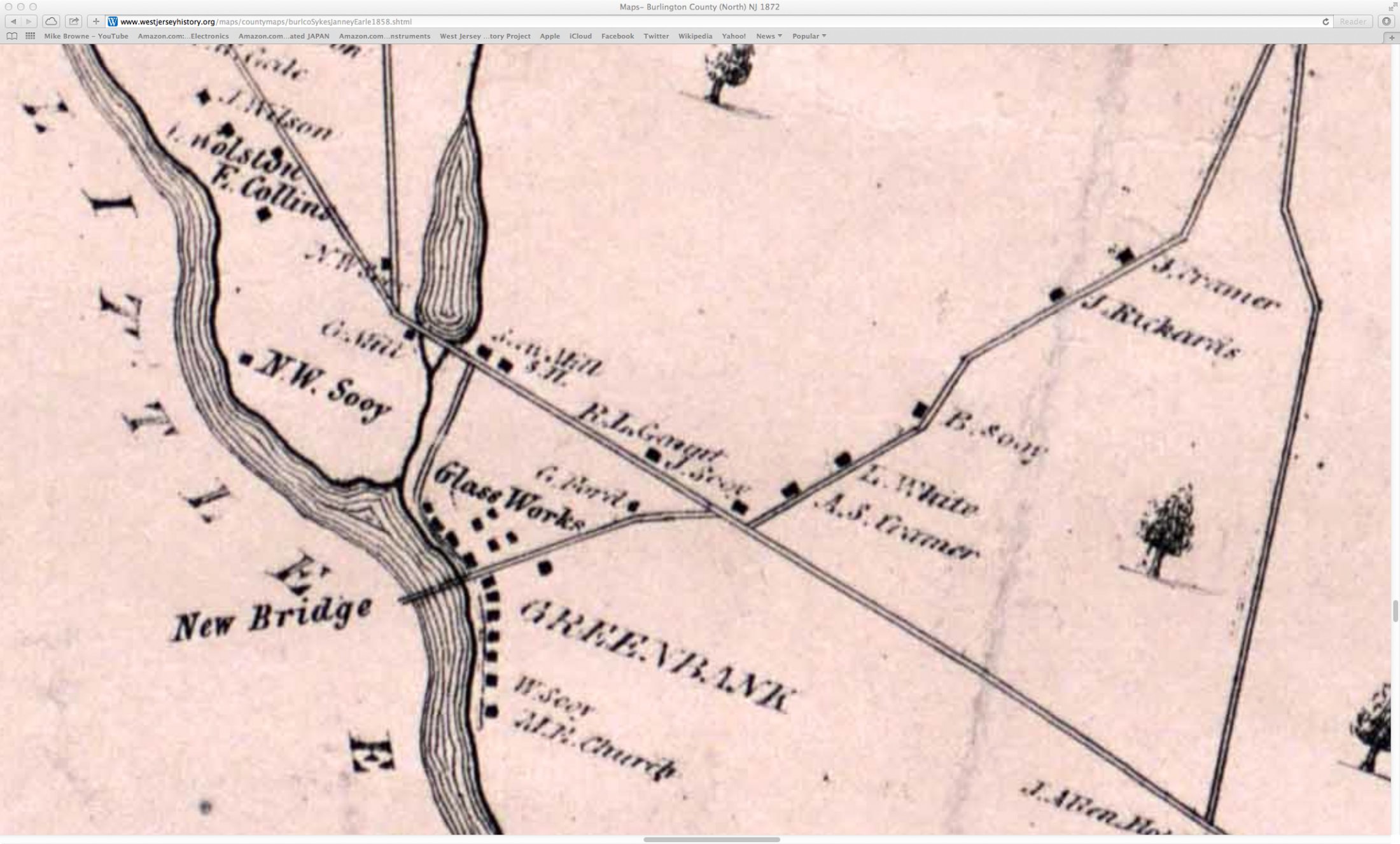 Green Bank - Part of a 1858 Burlington County Map