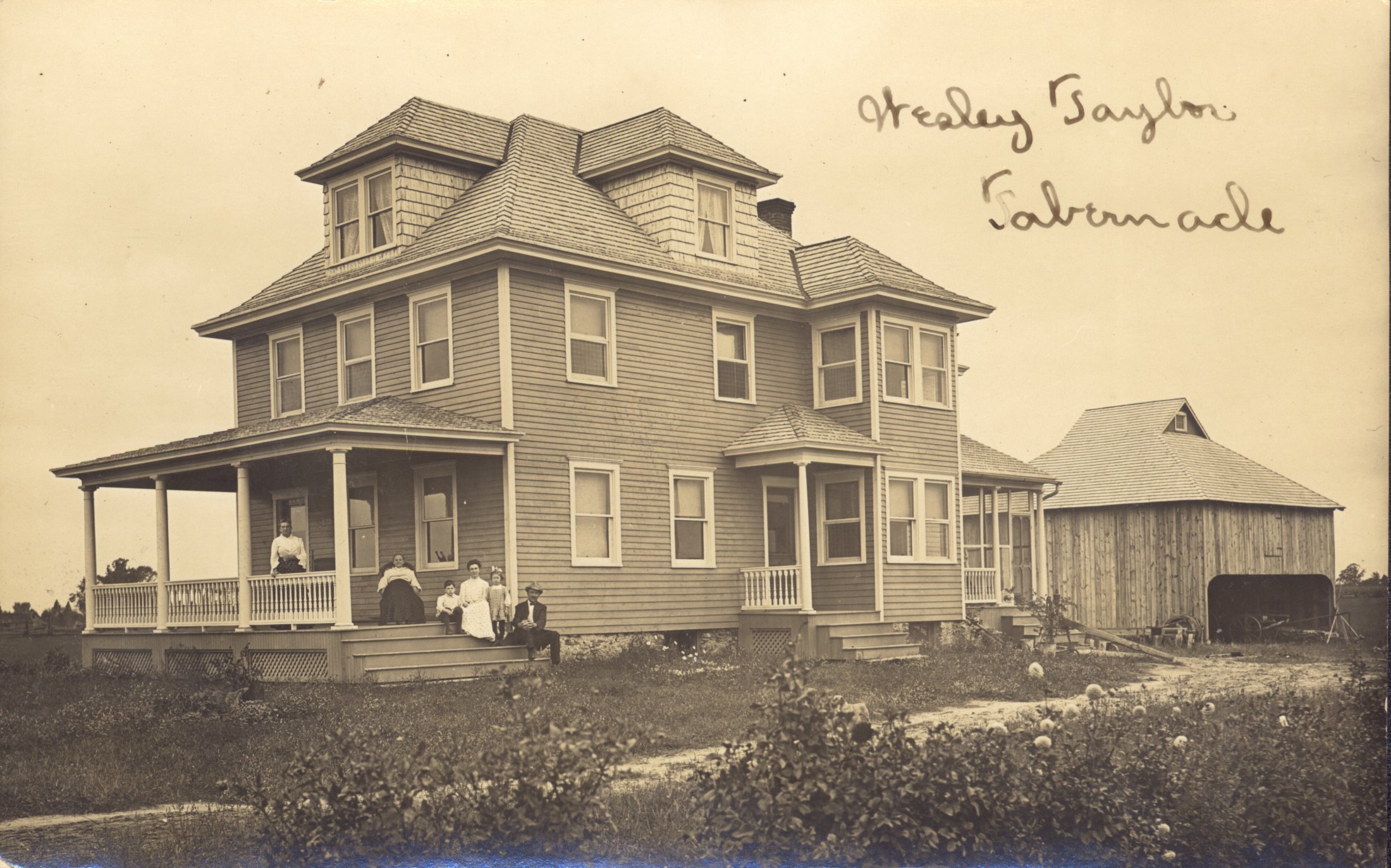 Tabernacle - Healey Taylor House - Family on porch and steps - Early American Four Square - c 1910 - RW