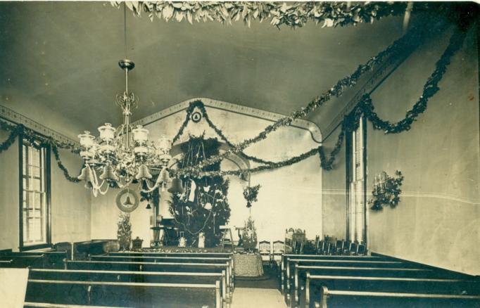 Vincentown - The interior of the Methodist Church back when evangelicals still celebrated Christmas - c 1910