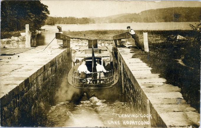 Lake Hopatcong - Boat leaving lock on the Morris Canal - c 1910