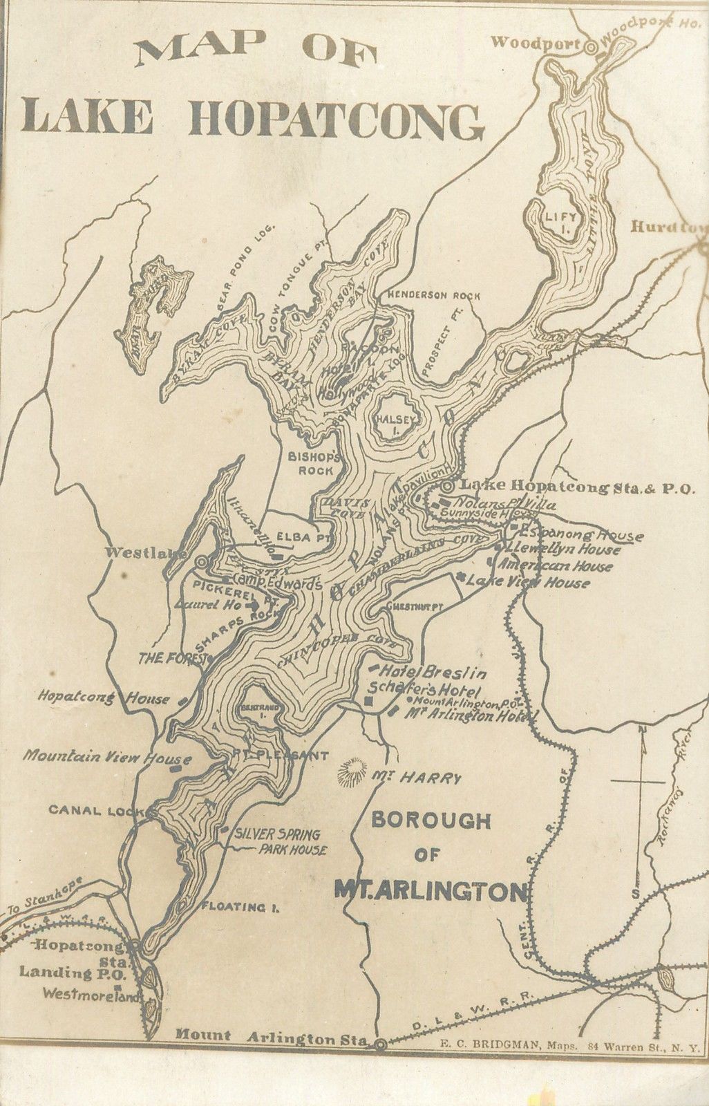 Lake Hopatcong - Map of the lake - W J Harris - c 1910