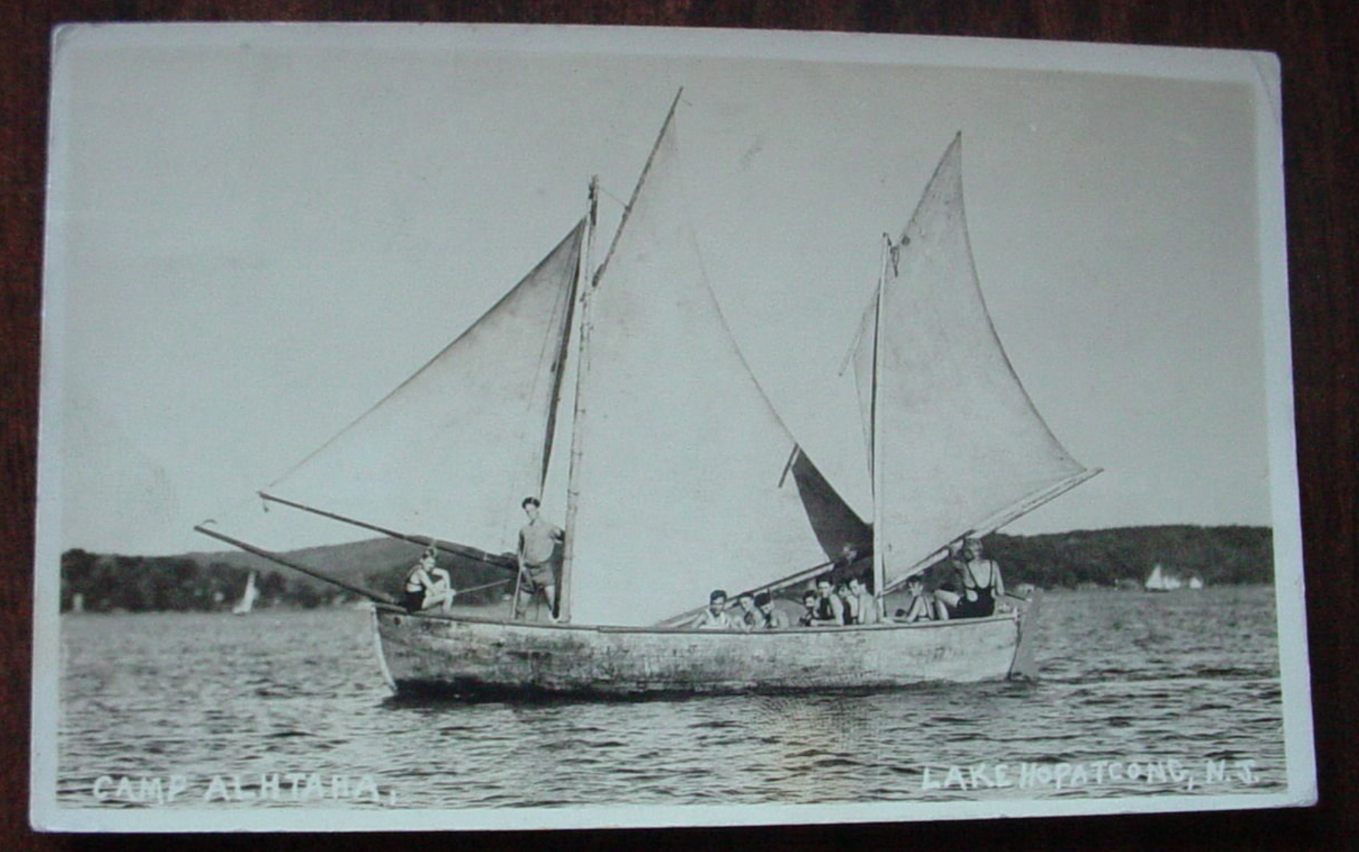 Lake Hopatcong - Sailboat at and or from Camp Alhraha - said to be by Harris - c 1910