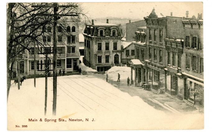Newton - Main and Spring Streets - Snowy view - c 1910